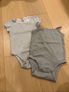 GAP Grey & Grey-White Stripe Baby Bodysuit Duo